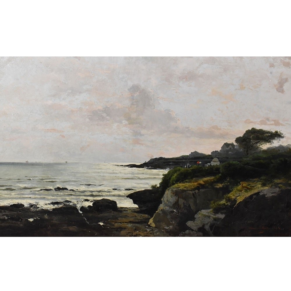 QP605 1 antique oil painting landscape painting seascape XIX.jpg